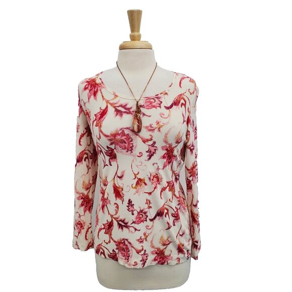 Chico's Womens Floral Layering Tee T-Shirt‎ Size 0 Small Long Sleeve Pink White - Picture 1 of 14